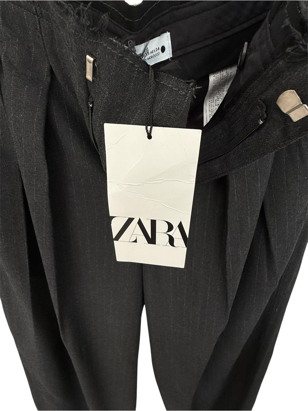 NWT! Zara High Waisted Wide Leg Pinstripe  Trousers Raw Edge Waist Tailored XS - Picture 3 of 9
